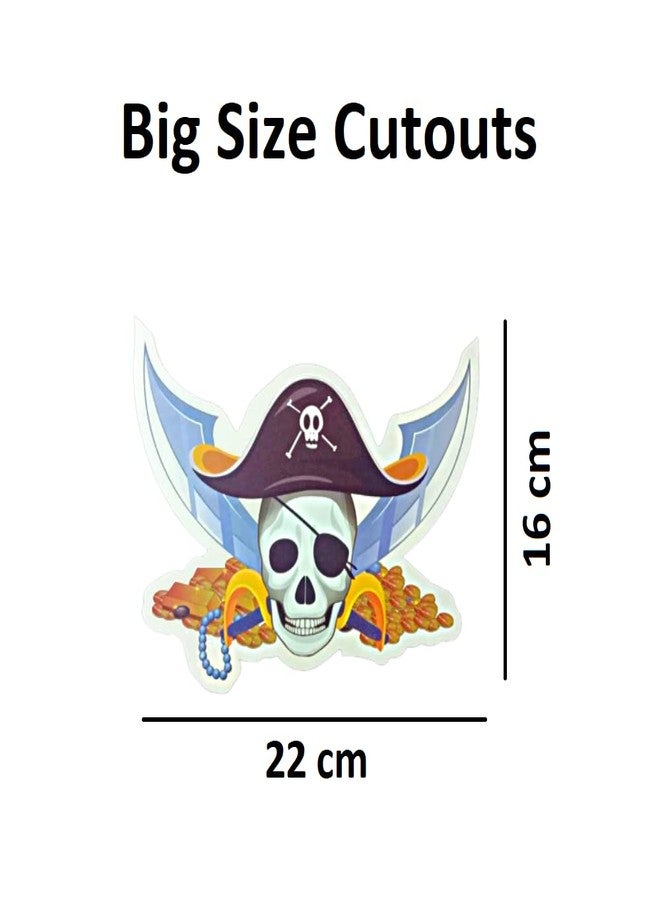 FI - FLICK IN Pirates Latex & Paper 61 pcs Pirate Theme Birthday Decoration Set Banner Props Cake Topper Cutouts Blue Foil Curtain Pirates Theme Decoration for Birthday (Pack of 61, Multicolor) - Image 4